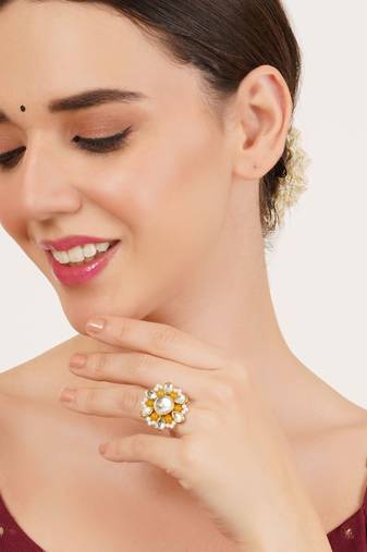 Beaded bloom adjustable ring