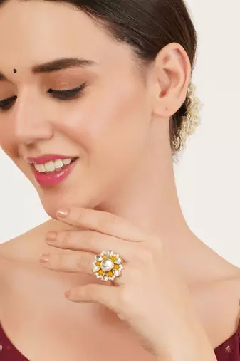 Beaded bloom adjustable ring