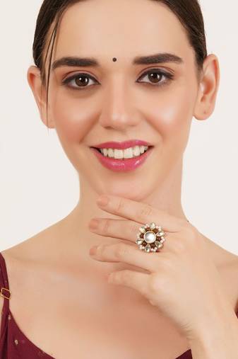 Beaded bloom adjustable ring