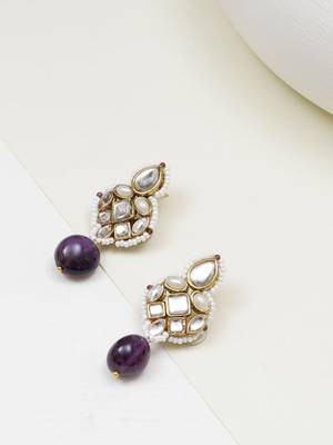 Regal kundan & pearl drop pink earrings 2