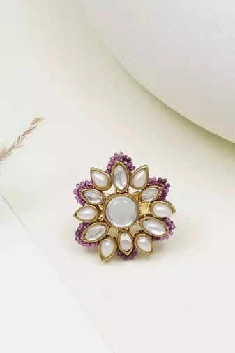 Adjustable kundan cocktail ring