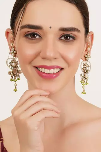 Heart shaped beaded kanauti earrings