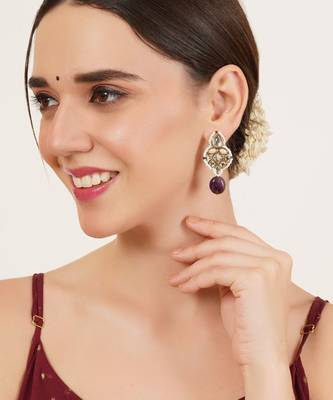 Regal kundan & pearl drop pink earrings 3