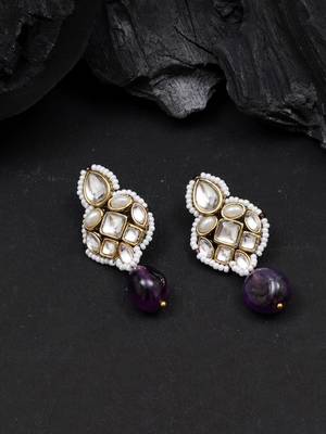 Regal kundan & pearl drop pink earrings 4
