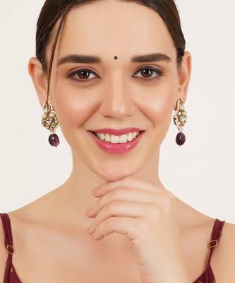 Regal kundan & pearl drop pink earrings 1