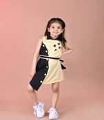 Yellow & black plain blended cotton dress