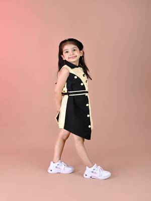 Yellow & black plain blended cotton dress 2