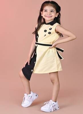 Yellow & black plain blended cotton dress 3