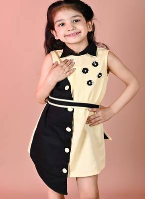 Yellow & black plain blended cotton dress 5