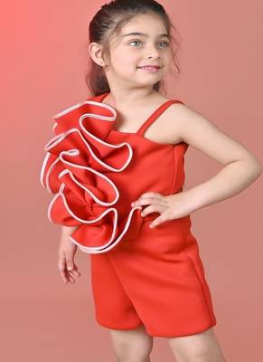 Red plain faux polyester dress 2
