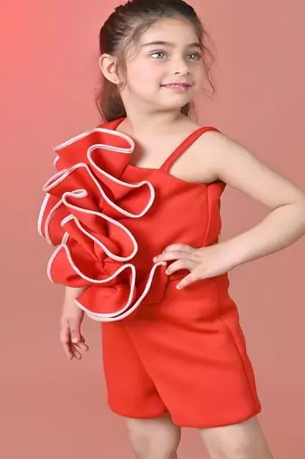 Red plain faux polyester dress