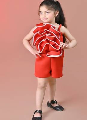 Red plain faux polyester dress 1