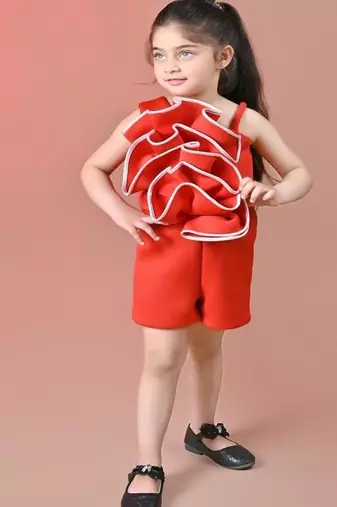 Red plain faux polyester dress