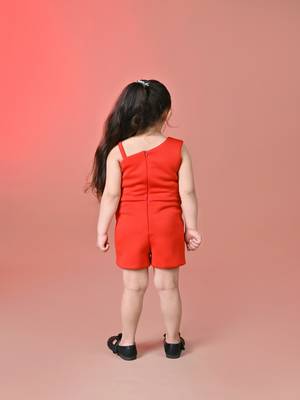 Red plain faux polyester dress 3