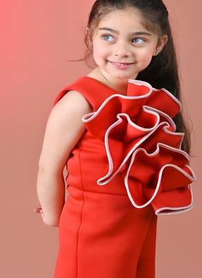 Red plain faux polyester dress 4