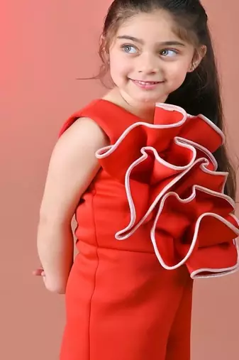 Red plain faux polyester dress