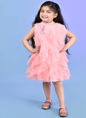 Peach plain net dress 1