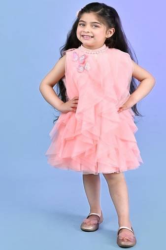 Peach plain net dress
