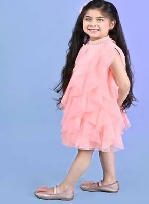 Peach plain net dress 2
