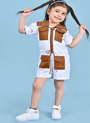 White plain blended cotton jumpsuit 1