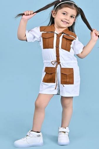 White plain blended cotton jumpsuit