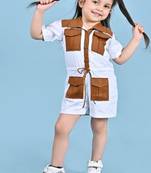 White plain blended cotton jumpsuit