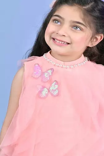 Peach plain net dress