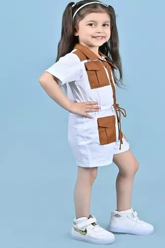 White plain blended cotton jumpsuit