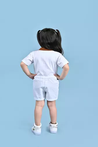 White plain blended cotton jumpsuit