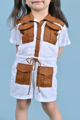 White plain blended cotton jumpsuit