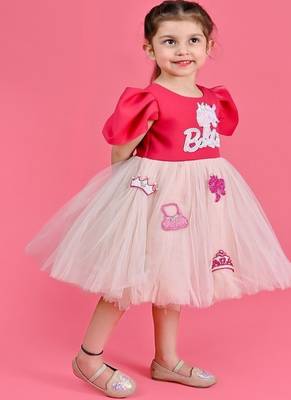Pink embroidered faux polyester dress 1