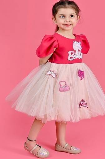 Pink embroidered faux polyester dress