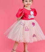 Pink embroidered faux polyester dress