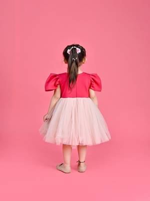 Pink embroidered faux polyester dress 2