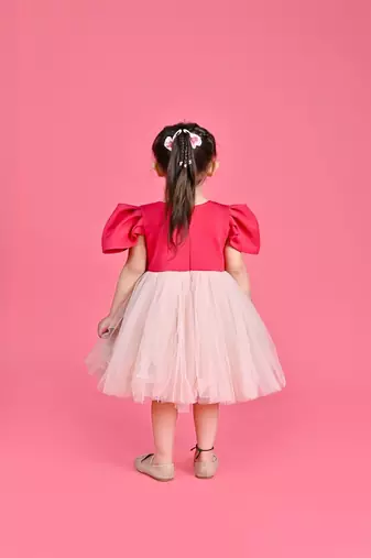 Pink embroidered faux polyester dress