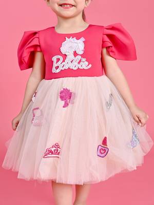 Pink embroidered faux polyester dress 3