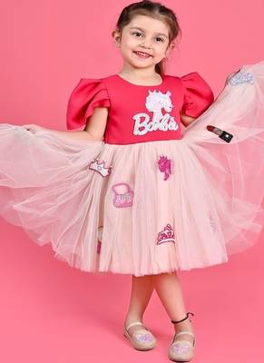 Pink embroidered faux polyester dress 4