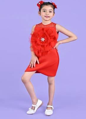 Red embroidered faux polyester dress 1