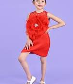 Red embroidered faux polyester dress