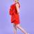 Red embroidered faux polyester dress