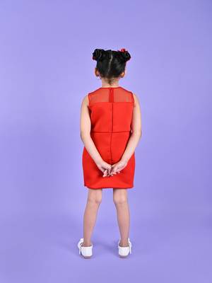 Red embroidered faux polyester dress 4