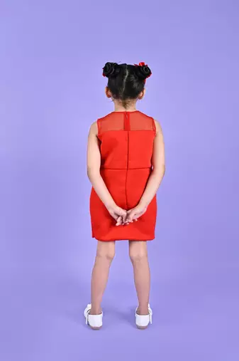 Red embroidered faux polyester dress