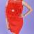 Red embroidered faux polyester dress