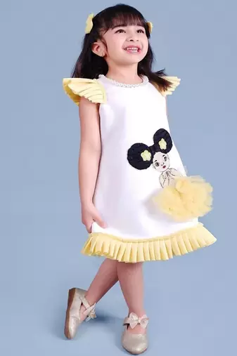 White embroidered faux polyester dress