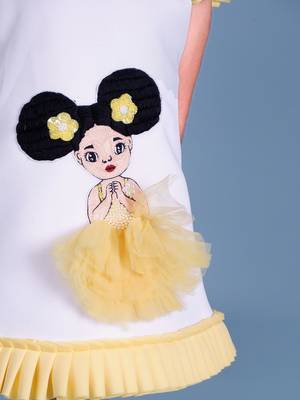 White embroidered faux polyester dress 4