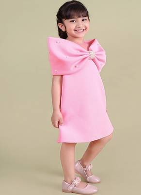 Pink plain faux polyester dress 1