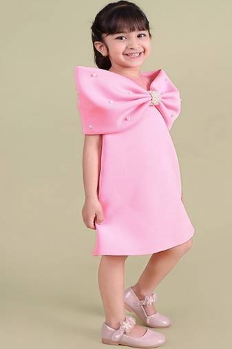Pink plain faux polyester dress