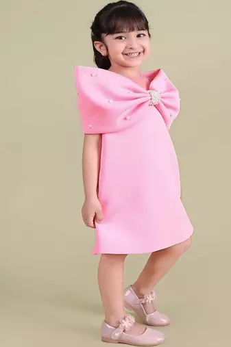 Pink plain faux polyester dress