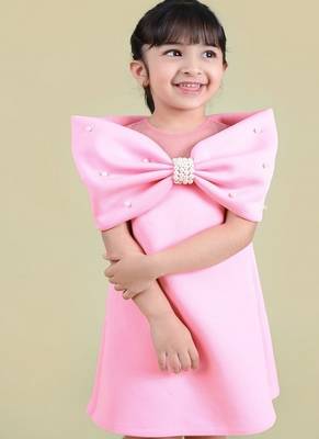 Pink plain faux polyester dress 2