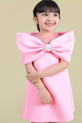 Pink plain faux polyester dress